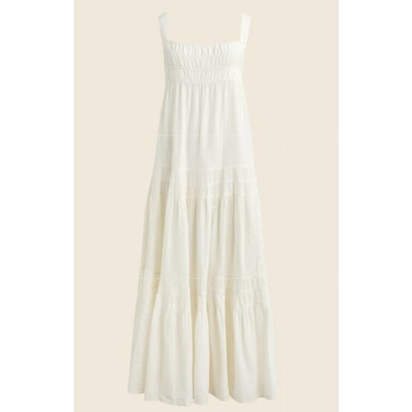 J.Crew Airy Gauze Tiered Maxi Dress WMNS S Cream Sleeveless Smocked Sheer  CI269